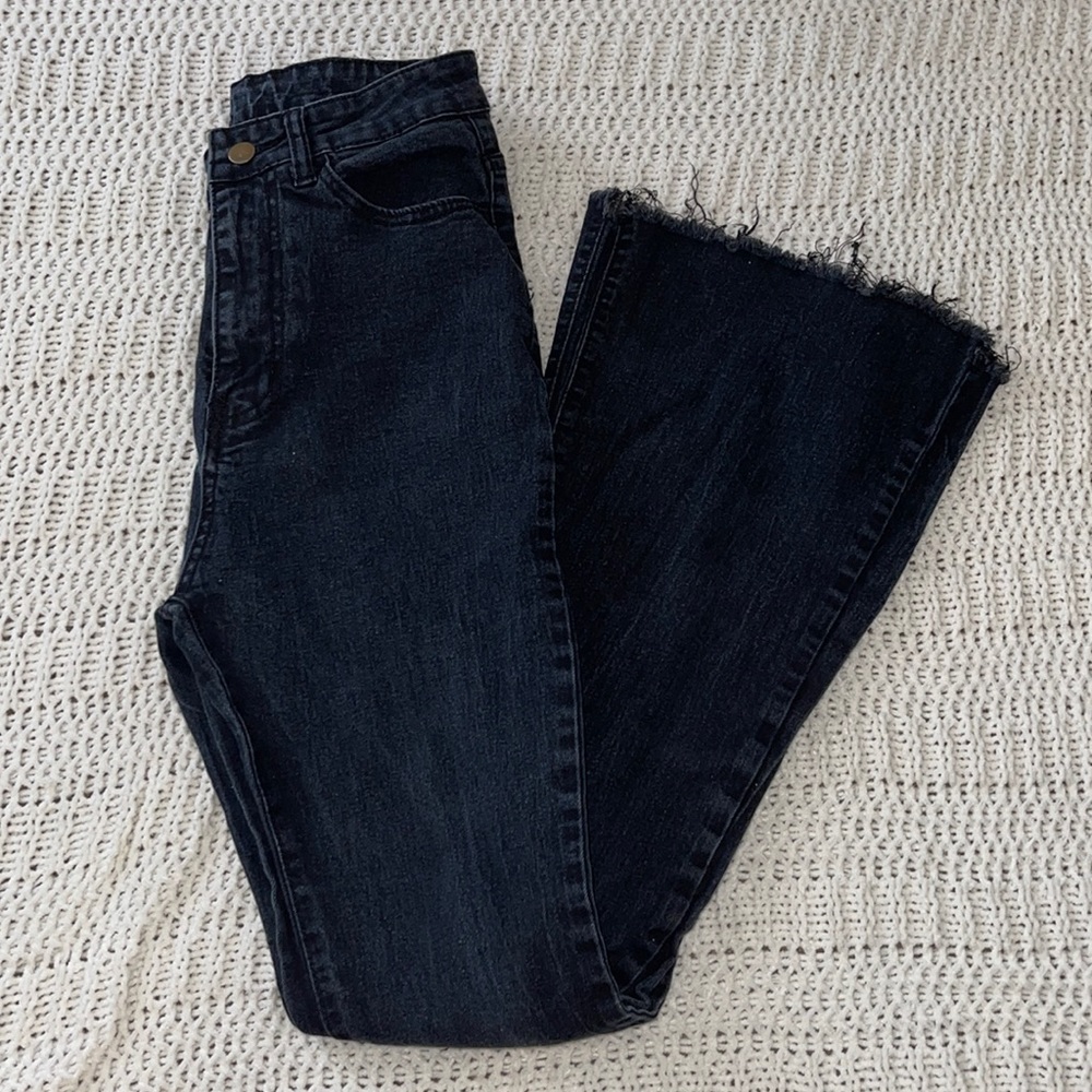 Black Flare Jeans, Raw Hem